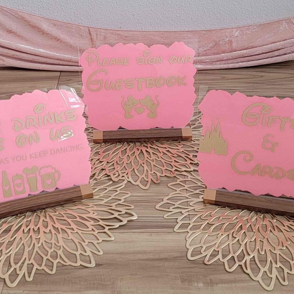 ❌️SOLD❌️ Pink and Gold Disney Wedding/Party/Event Acrylic Signs
